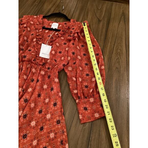 MISA Veruka maravi dots faux wrap Chiffon Long Sleeve Ruffled Mini Dress V Neck - Picture 6 of 12